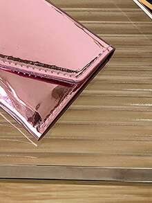 1 chiếc ví gấp đôi nhỏ gọn bằng da PU bóng chắc chắn thời trang dành cho phụ nữ sử dụng hàng ngày và túi đựng đồ hẹn hò Quà tặng Giáng sinh Quà tặng Lễ Tạ ơn cho phụ nữ Màu hồng - Hồng - Xem 9