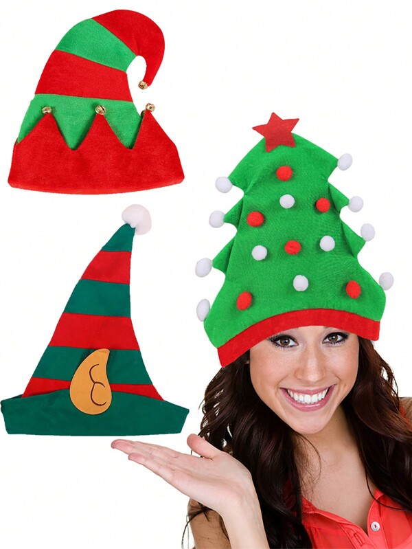 1 pezzo Cappello natalizio/invernale unisex per adulti con orecchie, cappello di Babbo Natale per feste divertenti e festive, regali invernali, decorazioni natalizie, celebrazioni natalizie, accessori per costumi da festa, deluxe cappello rosso di Babbo Natale per Ognissanti