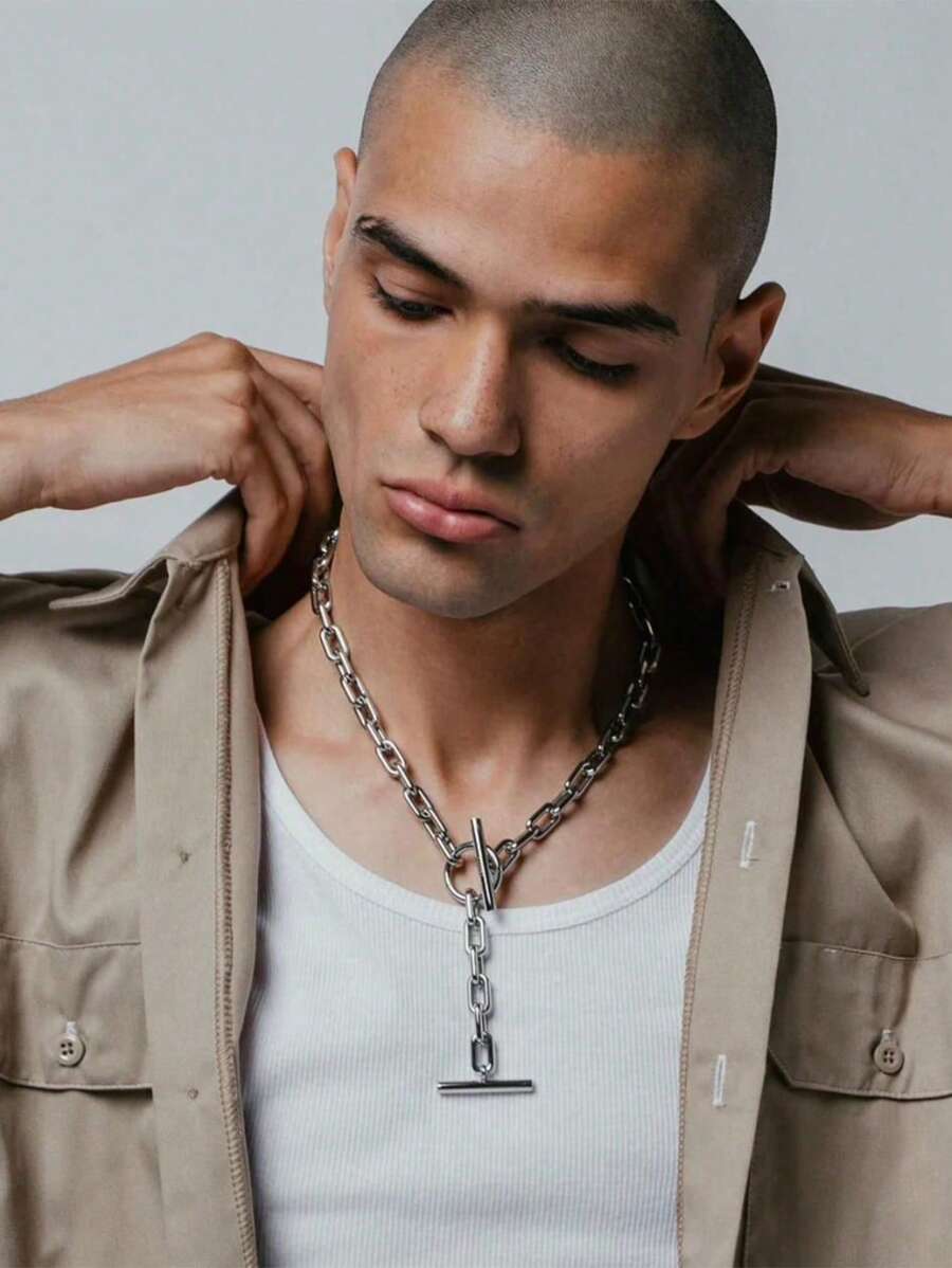 Nuevo Collar De Acero Inoxidable Con Cadena De Estilo Metálico Salvaje Con Hebilla De Ot Plateada, Versátil Para Hombres