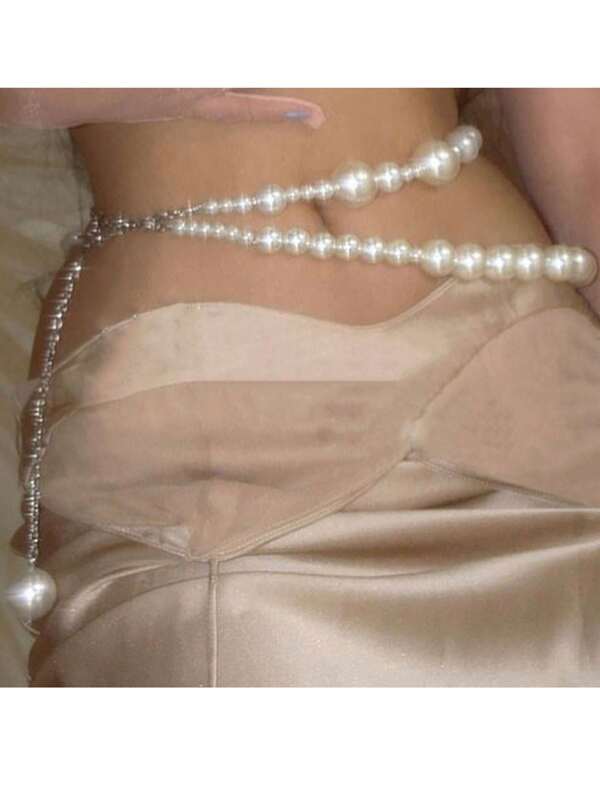 Sexy Vacation Style Faux Pearl Double-Layer Waist Chain Women's Fashion Chain Tassel Body Chain