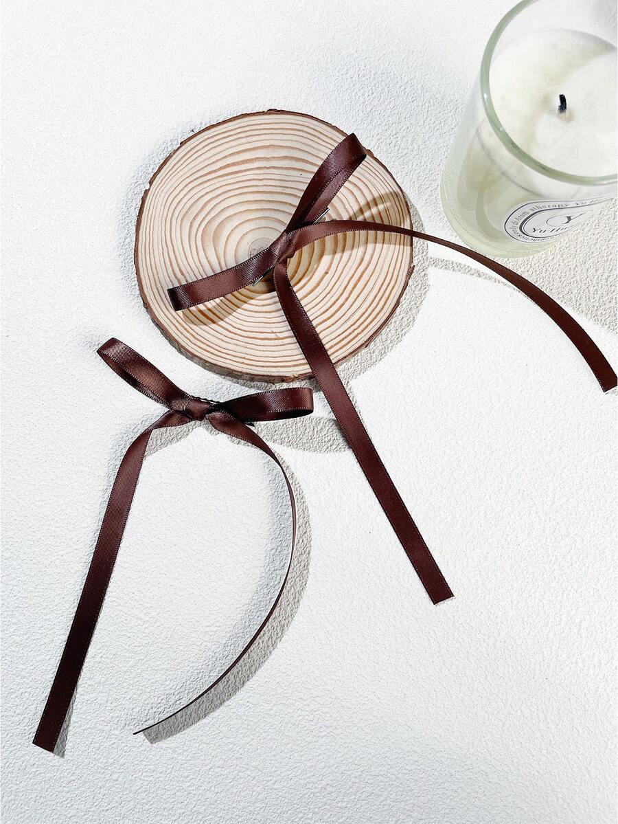 2 PCS Of Simple Solid Color Fo Women Bow Hair Clips Tassel Ribbon