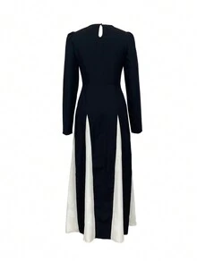 Women's Elegant Sexy Off-Shoulder Black And White Color Block Long Sleeve Dress - Black and White - View 6