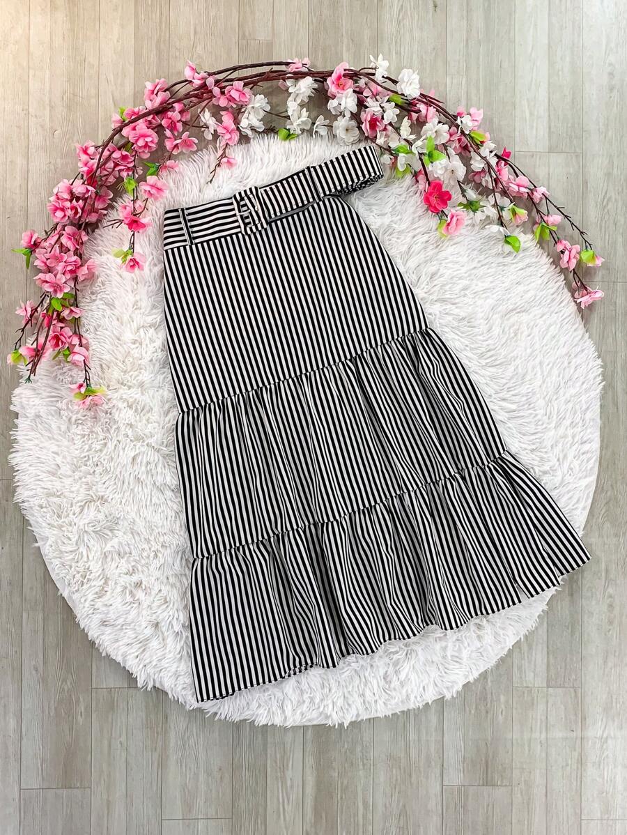 3 Marias Skirt With Striped Midi Belt Evangelical Fashion Launch - Hitam - View 1