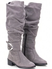 Women's GuGi Riding Boot, Long Shaft, Premium Suede, Side Zipper, Non-Slip Sole, Lightweight And Comfortable, Size 220-GG - Màu xám đen - Xem 3