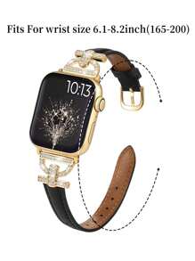 Huastonband 時尚設計師 D 字金色金屬裝飾軟棕色錶帶，適用於 Ultra 2 1 SE S9 8 7 6 5 4 3 2 1 系列，中性替換智慧手錶錶帶，38mm 40mm 41mm 42mm 44mm 45mm 49mm - 黑色 - 查看 6