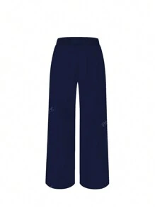 Pantalon droit décontracté avec taille élastique et boutons pour femmes, convient pour le bureau, le printemps/été, style élégant pour les professionnelles