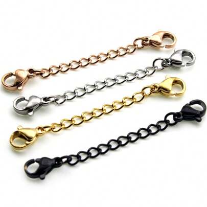 5pcs 5/8/10/13/15cm Length Stainless Steel Extension Chains Gold Links Black Color Rose Gold Extended Chain For Jewelry Making Chain Lobster Clasps Connector DIY Bracelet Necklace Maker