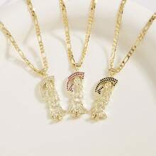 1 件时尚经典徽章吊坠项链，微镶嵌彩色方晶锆石 14k 镀金，男女通用日常/派对/礼品佩戴 - 死神吊墜項鍊 - 查看 6