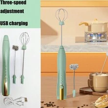 J-16 家用电动咖啡奶泡器，电动奶泡器，牛奶搅拌器，双头设计，三档速度调节，USB充电，奶泡器，打蛋器，咖啡奶泡器，ABS+304不锈钢材质 - 彩色 - 查看 5