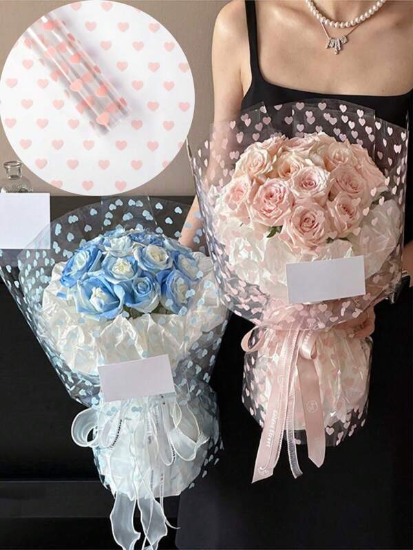 10 peças de papéis de embrulho em formato de coração à prova d'água com tema de Dia dos Namorados (várias cores disponíveis), adequados para o Dia dos Namorados, comemoração de Ano Novo, casamento, festas de fim de ano, etc. Decoração e presente de buquê de rosas