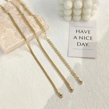 MONALLY 3pcs/Set Gold Color Fashionable Simple Chain Anklets For Women Beach Foot Jewelry Leg Chain Stainless Steel Ankle Bracelets 18K Gold Plated Accessories Gift - Yellow Gold - View 7