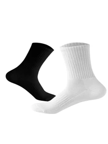 5 paires/10 paires/20 paires Chaussettes d'hiver épaisses noires et blanches pour hommes, mode, décontractées, confortables, respirantes, anti-odeur, sports d'extérieur, course, fitness, chaussettes de compression jusqu'au genou, loisirs d'affaires, vacances, chaussettes hautes noires et blanches. Cadeaux de Noël, Thanksgiving, Nouvel An (épais)