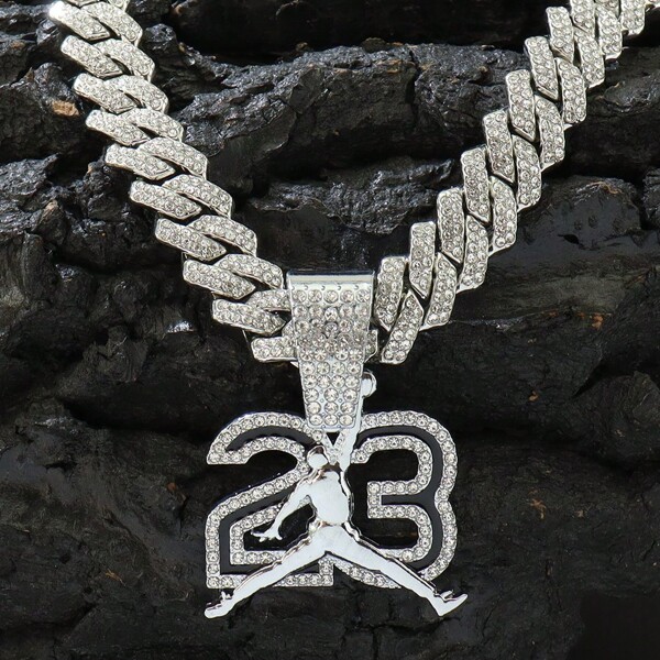 1 Peça Colar Cordão com Pingente de 23 Basquetes com Forma de Diamante de 15mm, Joias Brilhantes com Strass de Estilo Hip Hop Punk Streetwear, Adequado para Homens, Joias para Festa, Uso Diário, Presente de Natal e Ação de Graças