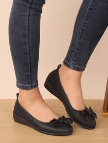 Giày lười đế xuồng cổ điển màu đen thắt nơ thoải mái thường ngày cho nữ - màu đen - Xem 3