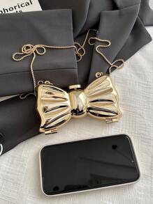 Fashionable Mini Bow Metallic Mirror Earphone Bag, Unique Design, Versatile Handle & Detachable Strap Shoulder Bag, Valentine's Day Gift, Best Valentine's Gift Choice Ever Valentines, Fashionable Bow Purse For Women
