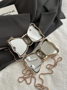 Fashionable Mini Bow Metallic Mirror Earphone Bag, Unique Design, Versatile Handle & Detachable Strap Shoulder Bag, Valentine's Day Gift, Best Valentine's Gift Choice Ever Valentines, Fashionable Bow Purse For Women