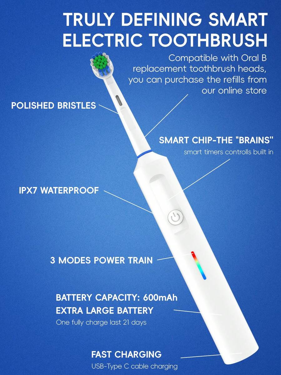 Electric Toothbrush For Adults, Rechargeable Tooth Brush With Portable
