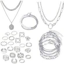 Bộ trang sức vàng 30/31 món gồm 2 vòng cổ, 8 vòng tay và 21 nhẫn dành cho nữ Bộ trang sức thời trang Indie dành cho ngày lễ tình nhân, kỷ niệm sinh nhật, quà tặng tình bạn cho cô ấy - Nhiều màu - Xem 12
