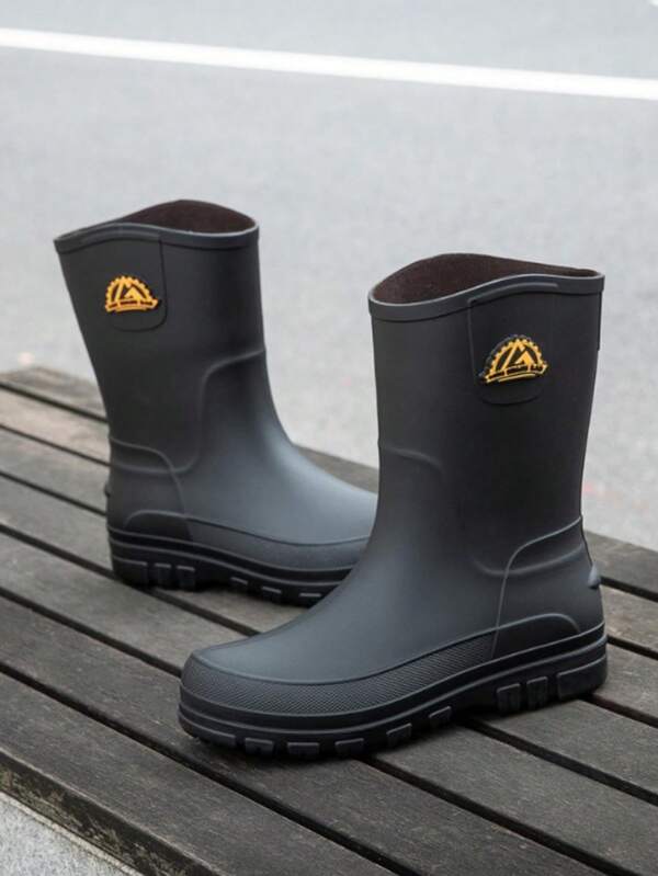 New Design Men's Outdoor Waterproof Rubber Rain Boots, Anti-Slip Mid-Calf Wellies, Fashionable Korean Style Rain Shoes For Casual Wear