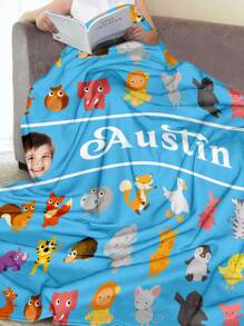 1pc Custom Photo Blanket ,Personalized Gift, Good Christmas Gifts,Personalized Blankets,Gifts For Kids,Girl /Boys Custom Face And Name Blanket, Personalized Blanket With Kids Face,Unicorn/Rainbow/Animals Pattern Blanket For Children, Name Plush Blanket Little Girl/Boys,Best Friend Photo/Text Blanket