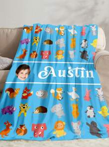 1pc Custom Photo Blanket ,Personalized Gift, Good Christmas Gifts,Personalized Blankets,Gifts For Kids,Girl /Boys Custom Face And Name Blanket, Personalized Blanket With Kids Face,Unicorn/Rainbow/Animals Pattern Blanket For Children, Name Plush Blanket Little Girl/Boys,Best Friend Photo/Text Blanket