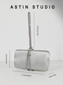 1pc Sparkling Rhinestone Decor Box Shape Evening Bag, Satin Formal Party Purse, Fashion Formal Clutch Handbag With Chain For Dress, Wedding, Party