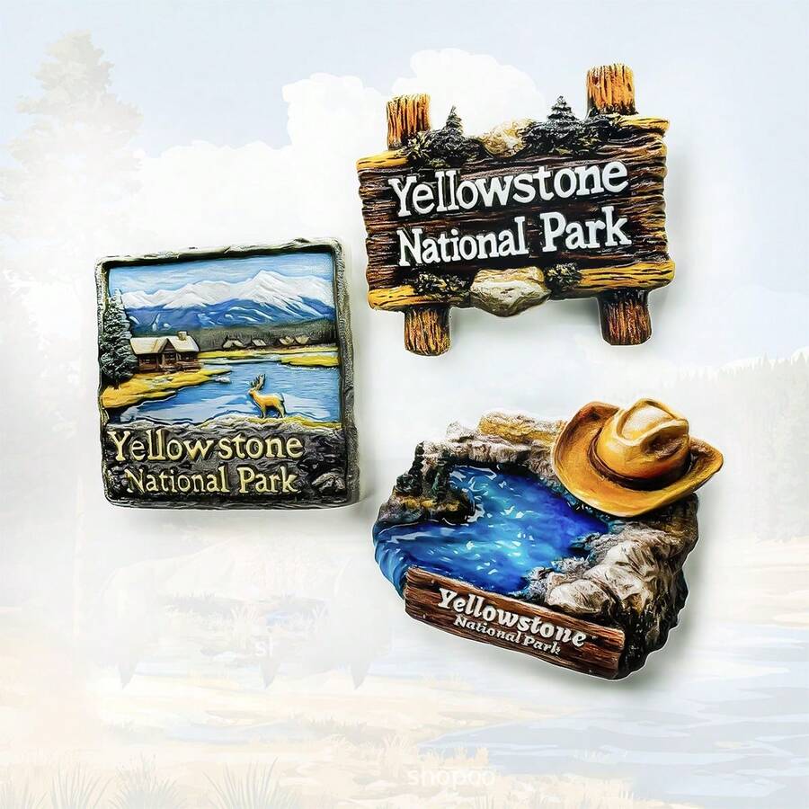 Nhãn dán tủ lạnh Công viên Yellowstone, trang trí tủ lạnh cực kỳ hấp dẫn, Quà tặng du lịch lưu niệm, Giáng sinh, Ngày lễ tình nhân, Quà tặng hoàn hảo,