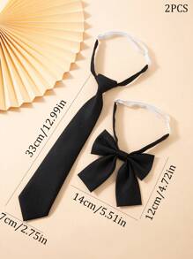2pcs/Set 33cm Adjustable Solid Color Necktie With Bowtie Set For Boys And Girls,  Prefect For Students Uniform, Performance, Party, Etc. - Multicolor - View 3