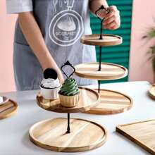 1 pieza Soporte de madera para 2/3 niveles de magdalenas, bandeja de servir escalonada, torre de magdalenas de madera redonda, soporte de exhibición de postres, soporte para galletas y dulces, decoraciones para fiestas navideñas y de vacaciones, accesorios navideños, utensilios de cocina