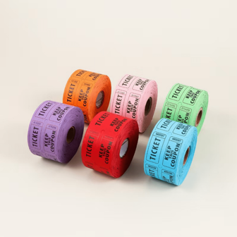 1 卷 1000 张抽奖券，蓝色、绿色、紫色（多种颜色可选），双卷，活动门票、入场券、班级奖励、筹款活动和奖品（500 对）