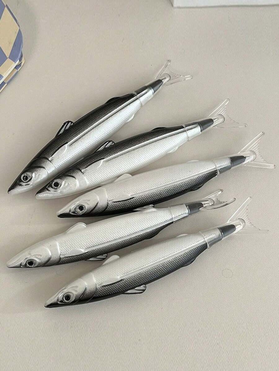 Bộ 5 chiếc/bộ bút bi sáng tạo hình cá đại dương, đồ dùng học tập mới lạ 0,5mm mực đen bút cá giả - 5 chuồng cá muối đen - Xem 1