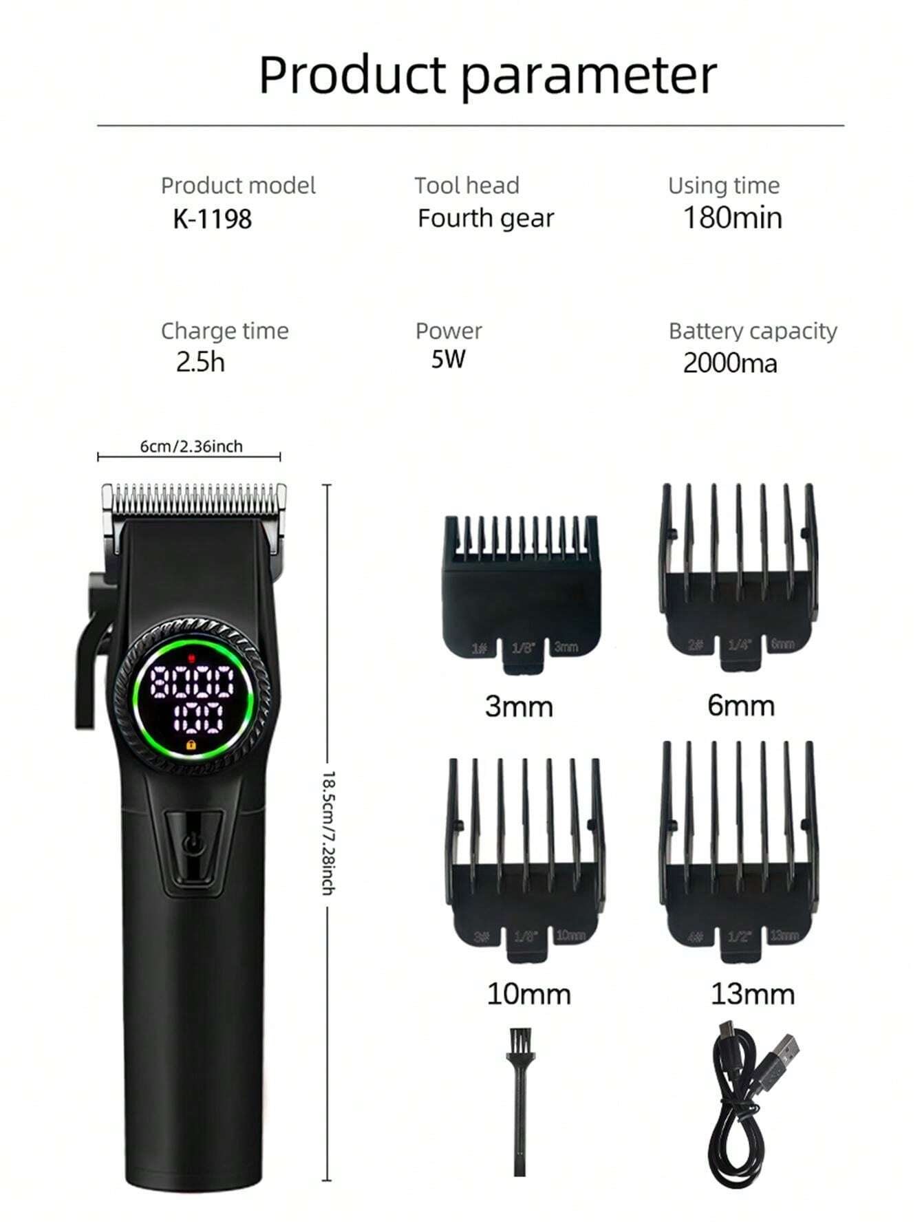 K1198 Hair Clippers For Men Professional Cordless&Corded Barber