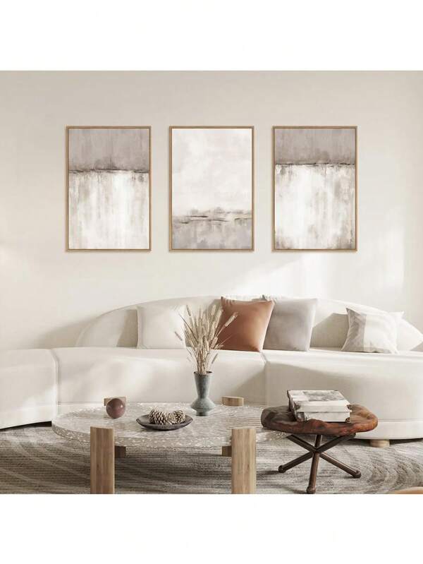 CPWAD 3pcs/Set Neutral Gray-Brown Canvas Wall Poster Art Set, Abstract Texture Wall Decor, Beige Minimalist Wall Art, Modern Illustration For Living Room, Bedroom, Office, Unframed