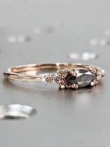 1 件精致闪亮嵌入式灰色锆石女士戒指，女士订婚珠宝配饰，适合作为送给家人/朋友/爱人的礼物，适合男女 - 灰色 - 查看 3