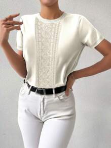 Bamboo Fashion  Blouse T-Shirt Women Short Sleeve Cool Cool Fabric Plain Print Summer Spring - 米色 - 查看 2