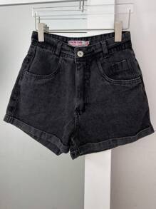Saina Office 8234 Women's Jeans Shorts With Embroidery Casual Jeans High Waist Women's Jeans Shorts With Pocket Youth Natural 8234 - 黑色 - 查看 1