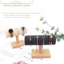 1pc Small Natural Wood Bracelet/Watch Holder, Single Layer Wooden Bangle/Bracelet Display Stand, Velvet Jewelry Organizer Back To School
