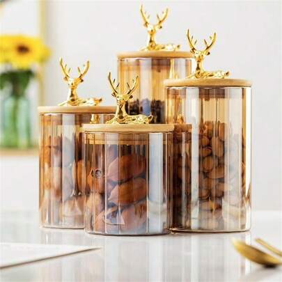 1 pièce/3 pièces Bocal en verre élégant avec couvercle en bambou et cuillère - Rangement de cuisine hermétique pour épices, riz, café, bonbons | Verre épais, réutilisable, lavage à la main uniquement | Emballage avec perles artificielles