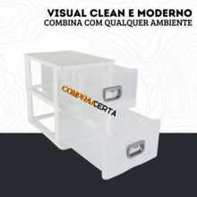 Mini White Desk Organizer Drawer With 2 Transparent Drawers For Storing Utensils And Objects - 白色 - 查看 2