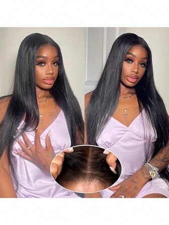 36 英寸 180% 密度 Wear&Go 13X4 直蕾丝闭合假发，无需胶水，预拔预切蕾丝无胶人发假发，适合初学者，自然黑色，8-36 英寸