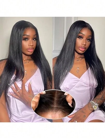 36 英寸 180% 密度 Wear&Go 13X4 直蕾丝闭合假发，无需胶水，预拔预切蕾丝无胶人发假发，适合初学者，自然黑色，8-36 英寸