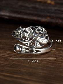 Anel de Dama Vintage Estilo Boêmio em Prata Esterlina 925 com Desenho Vazado de Rosa e Libélula, para Data ou Presente de Festa