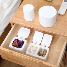 Mini Storage Box With Lid, Portable Pop-Up Organizer Box, Plastic Desktop Organizer Bucket, Dust-Proof Clean Swab Sorting Box, Suitable For Storing Cosmetics/Dental Floss/Paper Clips/Pins/Makeup Pads/Rubber Bands/Jewelry/Craft Supplies, Desk Drawer Organizer (Square/Round)