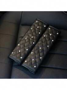 2 件装奢华镶钻汽车安全带套，水钻装饰软垫肩带 - 黑色 - 查看 11
