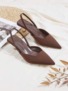 Women Plain Color Kitten Heel Shoes, Elegant Pointed Toe High Heels, Fashionable Ankle-Strap Open Toe High Heels