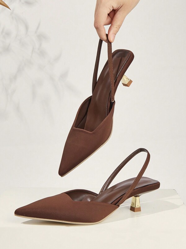 Zapatos de tacón de gatito de color liso para mujer, tacones altos de punta elegantes, tacones altos abiertos de moda con tira de tobillo