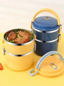 2-Layer Round Yellow Bento Box, Sealed Lunch Box With Lid, Portable Food Container (Keeps Food Warm For About 1 Hour, Better With A Thermal Bag. Soup And Water Should Be Placed In The Top Layer, Open The Vent On The Lid Before Opening)