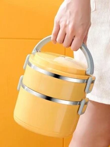 2-Layer Round Yellow Bento Box, Sealed Lunch Box With Lid, Portable Food Container (Keeps Food Warm For About 1 Hour, Better With A Thermal Bag. Soup And Water Should Be Placed In The Top Layer, Open The Vent On The Lid Before Opening)