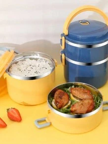 2-Layer Round Yellow Bento Box, Sealed Lunch Box With Lid, Portable Food Container (Keeps Food Warm For About 1 Hour, Better With A Thermal Bag. Soup And Water Should Be Placed In The Top Layer, Open The Vent On The Lid Before Opening)