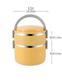2-Layer Round Yellow Bento Box, Sealed Lunch Box With Lid, Portable Food Container (Keeps Food Warm For About 1 Hour, Better With A Thermal Bag. Soup And Water Should Be Placed In The Top Layer, Open The Vent On The Lid Before Opening)